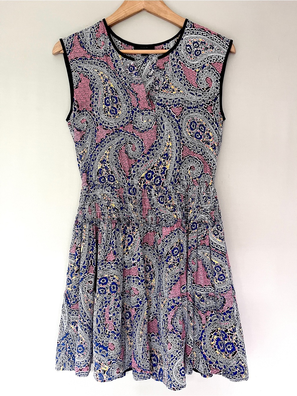 J.Crew 100% Silk Paisley Smocked Waist Fit & Flare Dress Navy & Pink Size 2